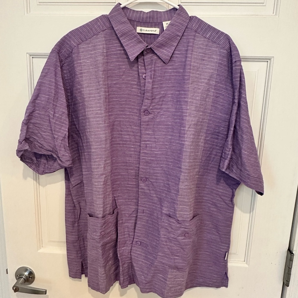 CUBAVERA Purple Striped Linen-Cotton Shirt
